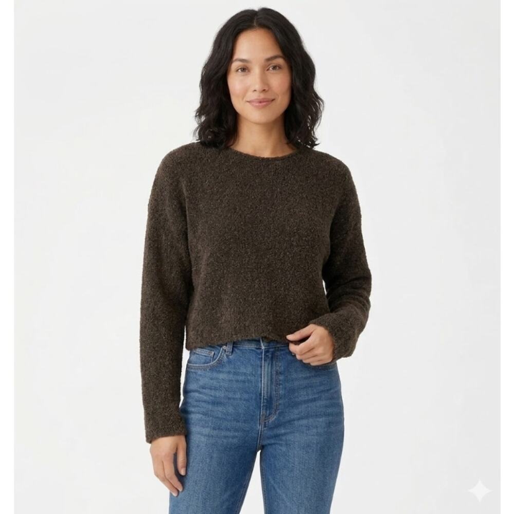 EILEEN FISHER Vintage Textured Knit Crop Boxy Sweater Small Brown Long Sleeve